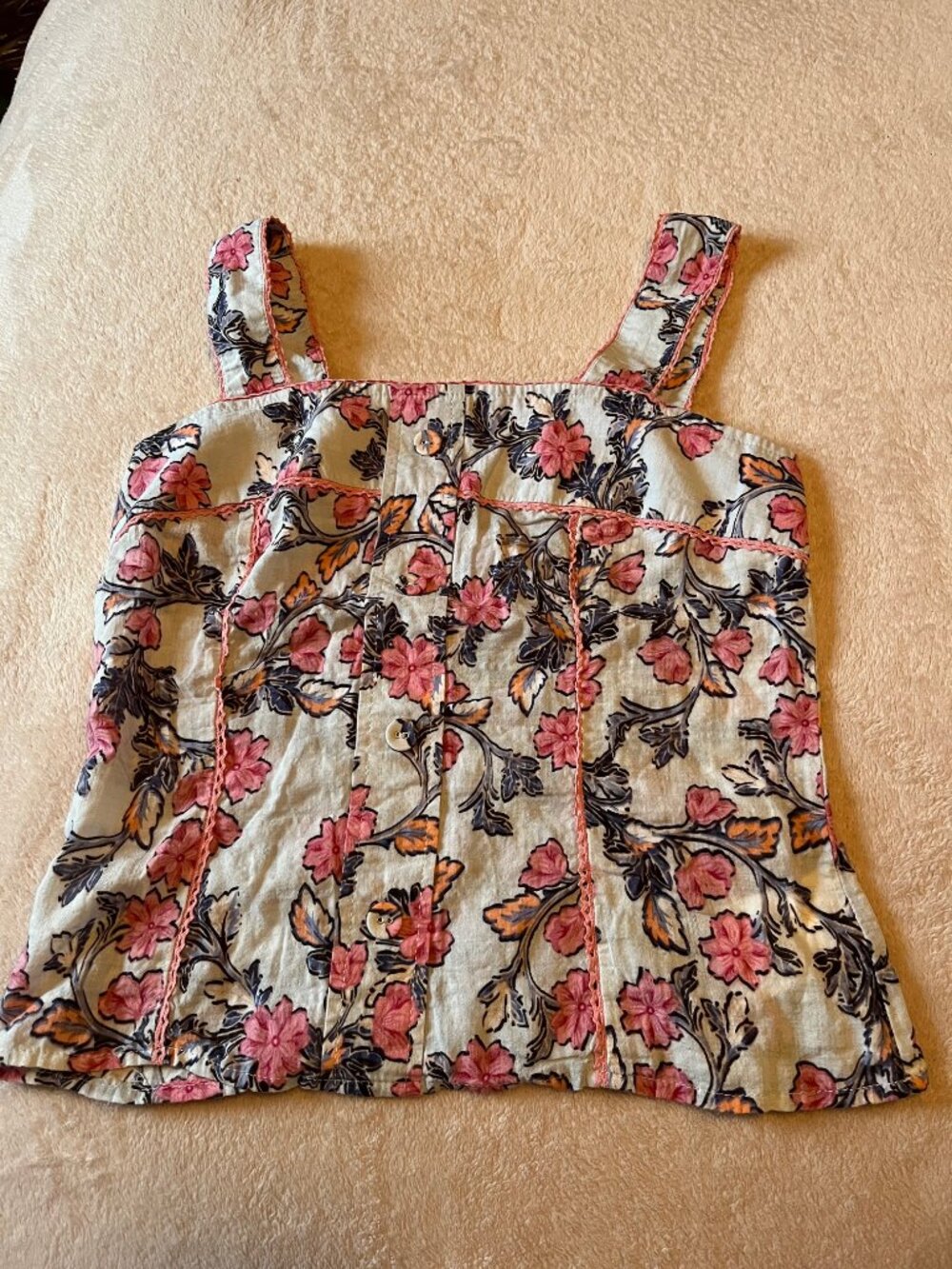 Floral 100% Cotton Smocked Tank - Crochet Lace - US Size 4